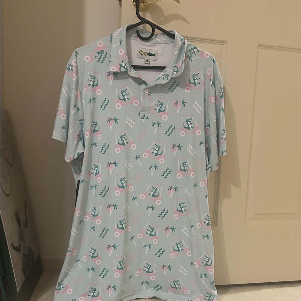 Golf cart gator men’s Light green Polo with Alligator Print (original $49)